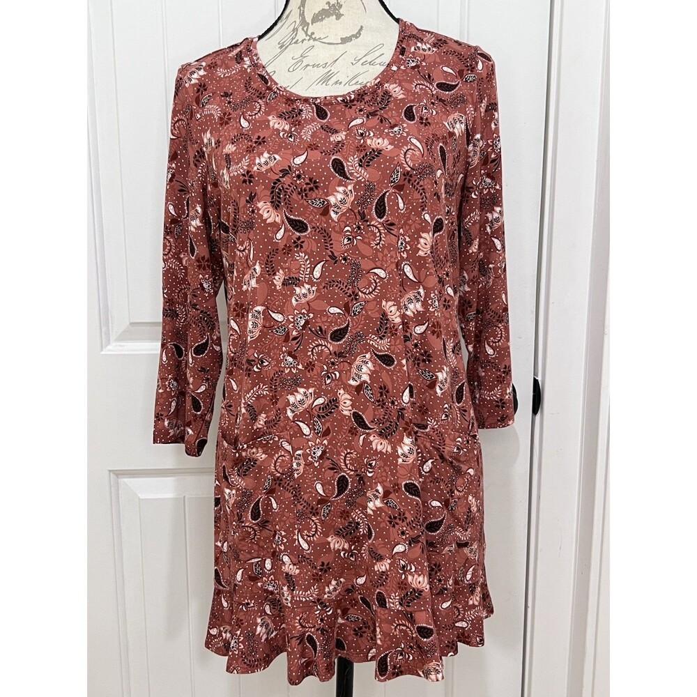 LOGO by Lori Goldstein Women's Ginger Top 3/4 Sleeve Ruffle Sz M Top Paisley